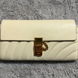 Chloe White Quilted Leather Turnlock Long Wallet